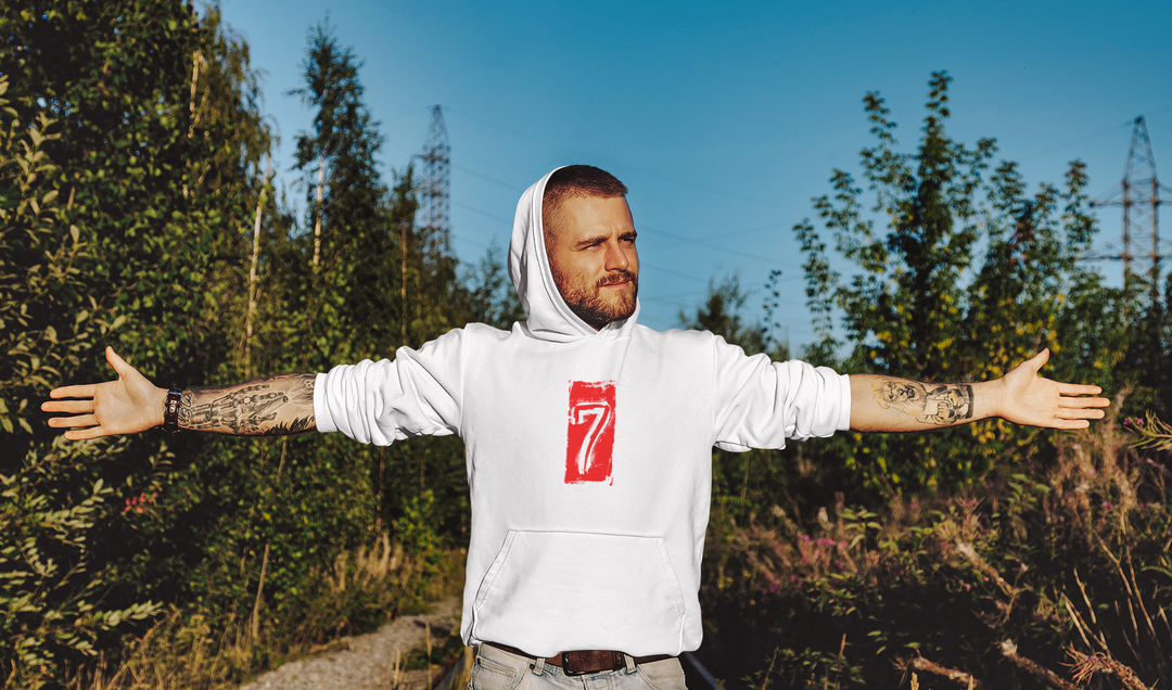 Unisex Seven White and Red Graphic Hoodie