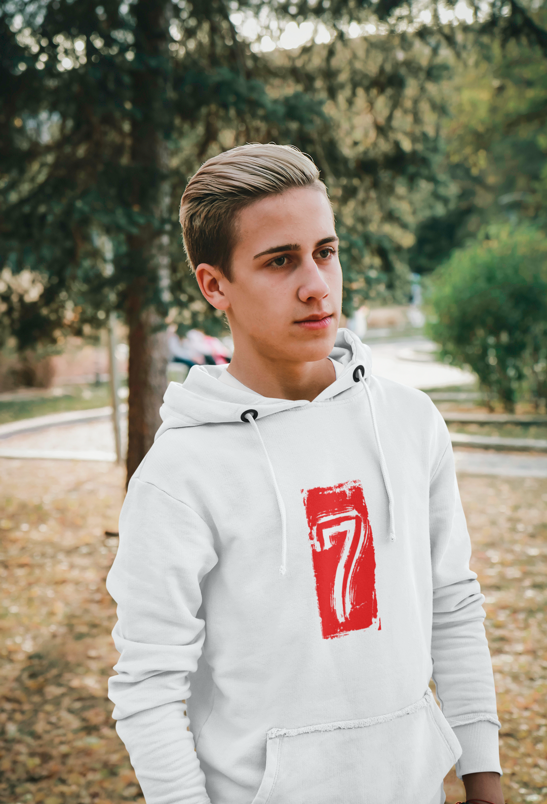 Unisex Seven White and Red Graphic Hoodie