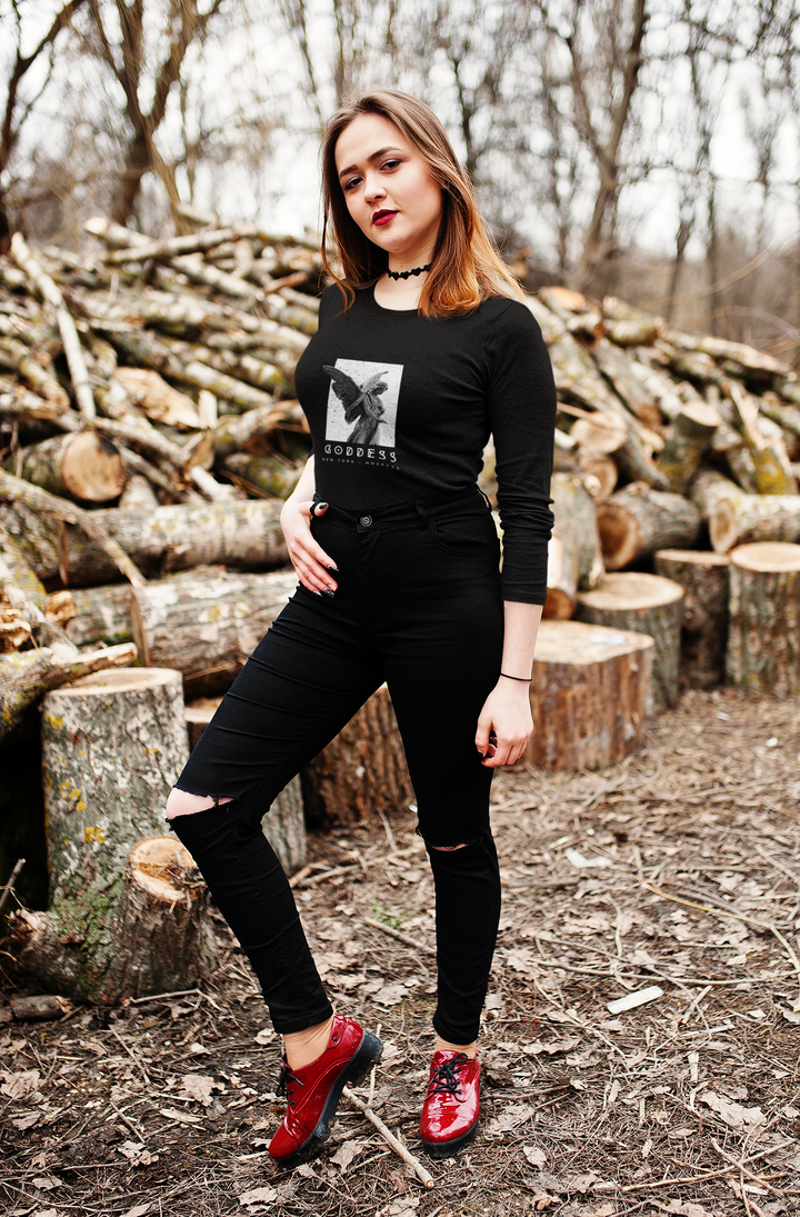 Goddess Graphic Long Sleeve Black Tee