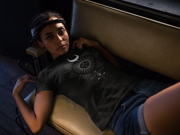 Celestial Sun and Moon Short Sleeve Black T-Shirt