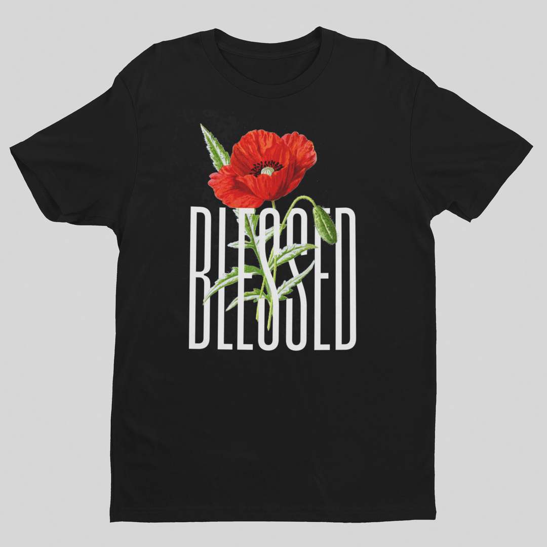 Blessed Floral Graphic Short Sleeve Black T-Shirt