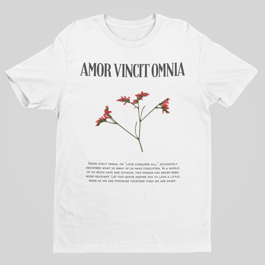 Unisex Amor Vincit Omnia Short Sleeve White T-Shirt